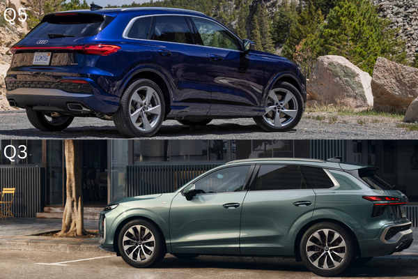 Audi SUVs Q5 and Q3 rear end profile view